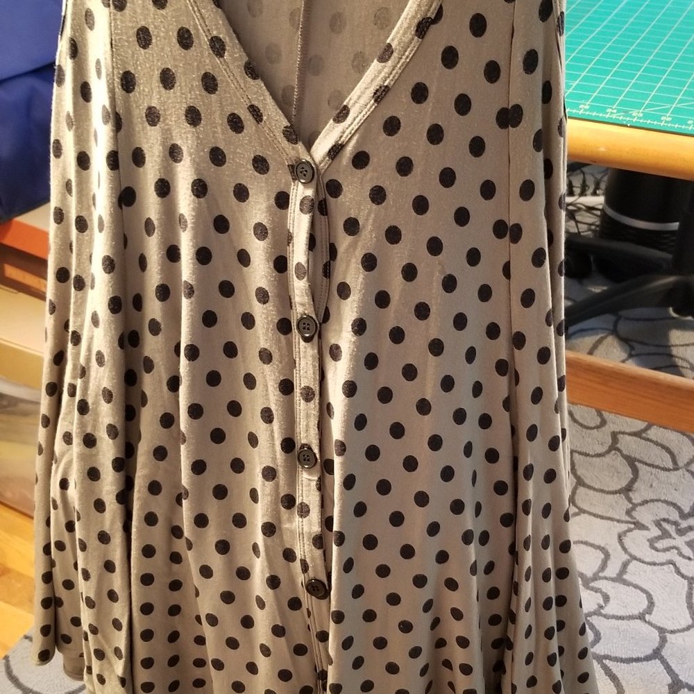 Ladies/ Dress/Tunic Green W/Black Polka Dots